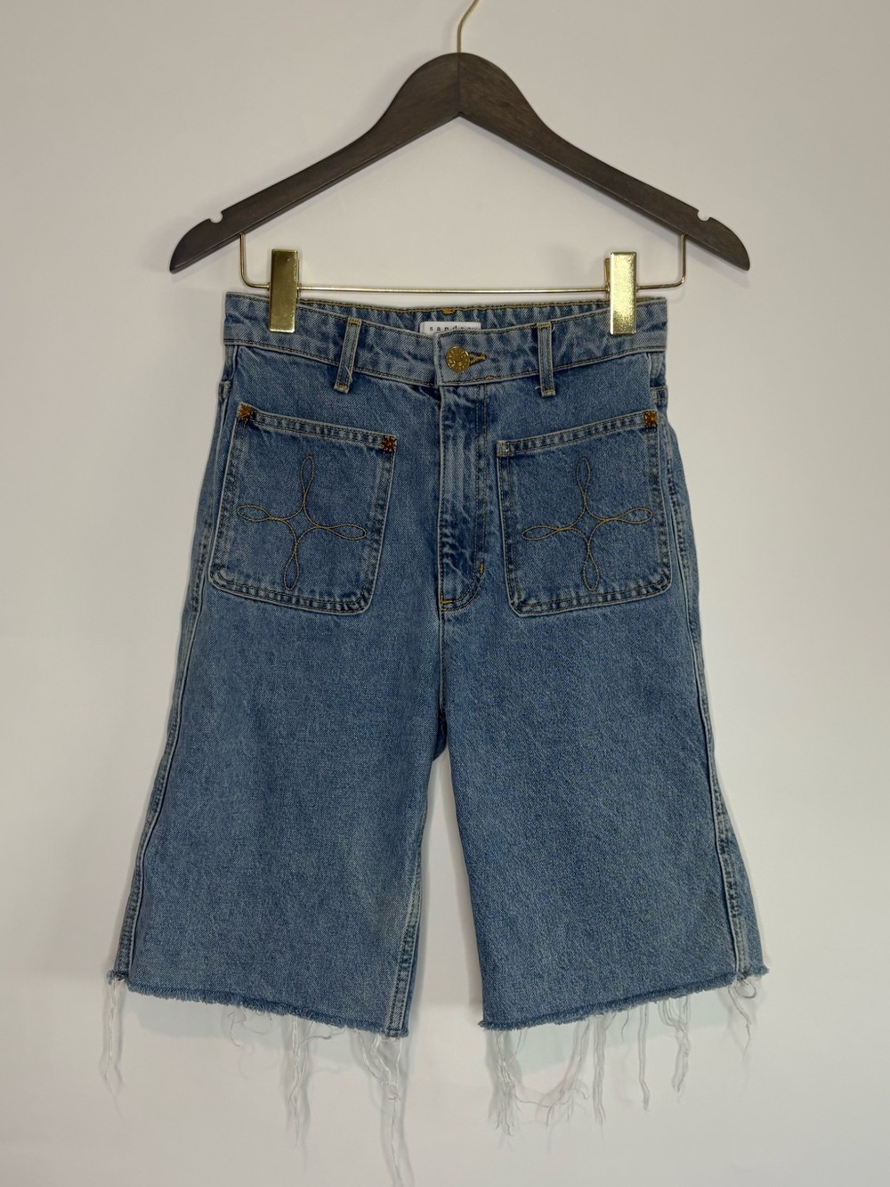 Sandro Shorts Womens FR 36 / US 4 Raw Hem Denim Jean Bermuda Designer Beach Boho